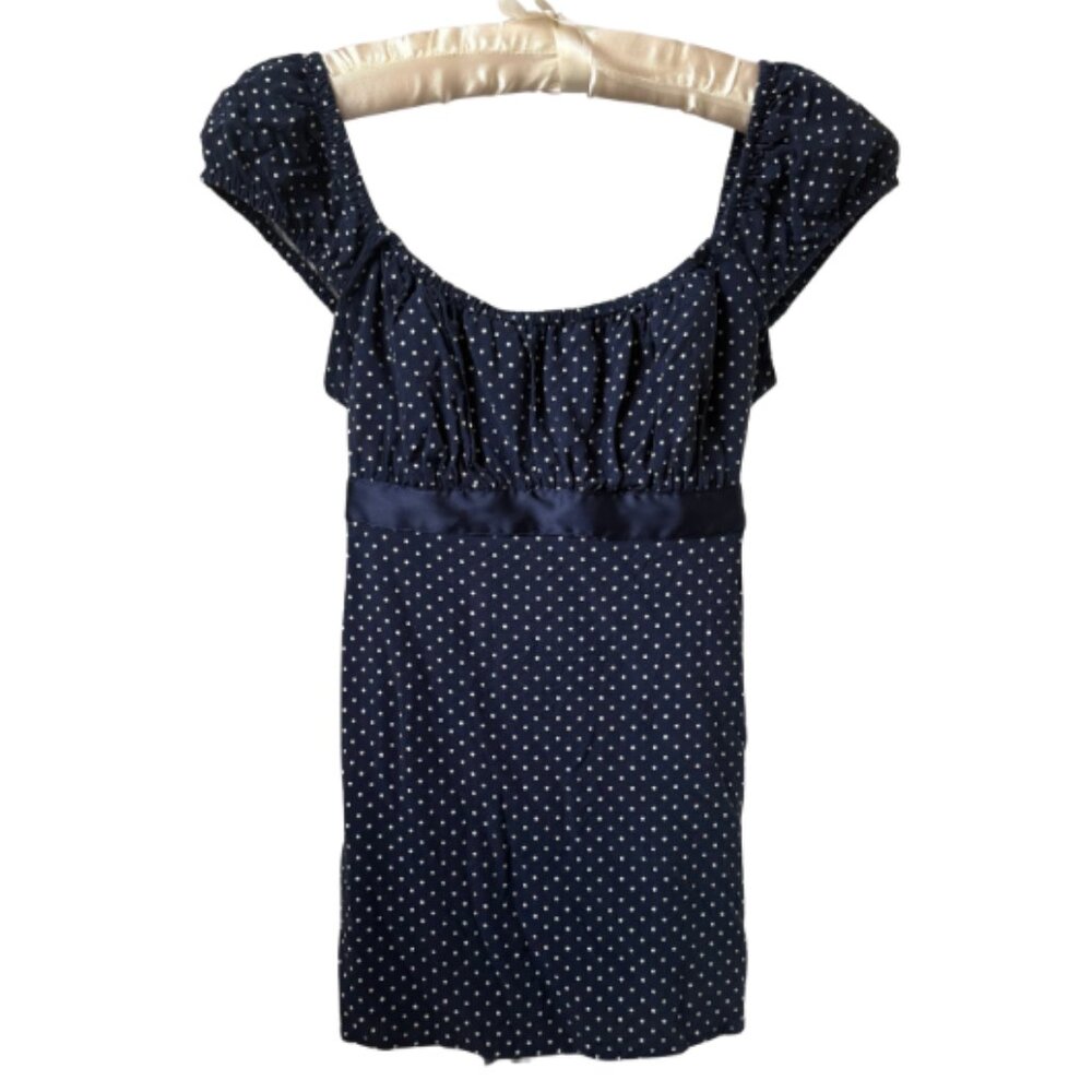 Limited Hollister Navy Blue Polka Dot Babydoll Top with Satin Tie